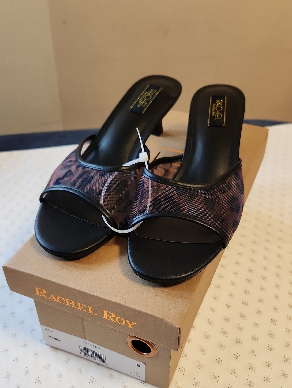 Rachel Roy Kali  Black and Brown Leopard-Print Mesh Slide Sandal Size 8 - Picture 3 of 10